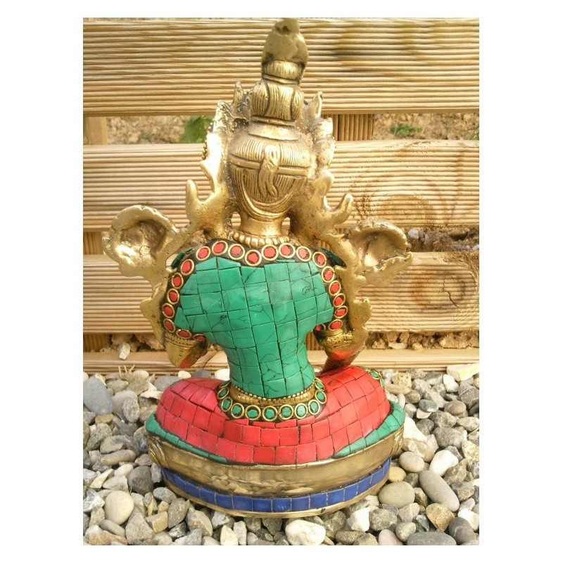 Statue De Bouddha Tara Verte 20cm Turquoise Corail