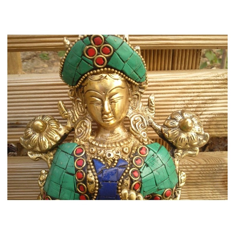 Statue De Bouddha Tara Verte 20cm Turquoise Corail