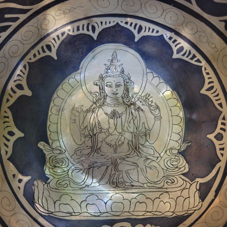 Bol chantant Tibétain 7 métaux 643grs Bouddha Chenrezig