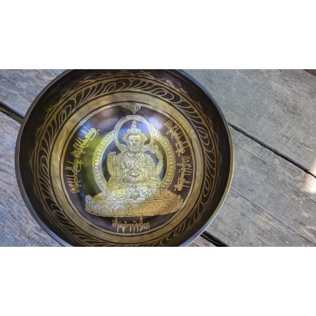 Bol chantant Tibétain 7 métaux gravé 1246grs Chenrezig