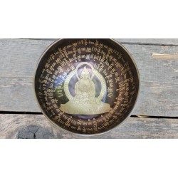 Bol chantant Tibétain 7 métaux gravé 715grs Amitabha