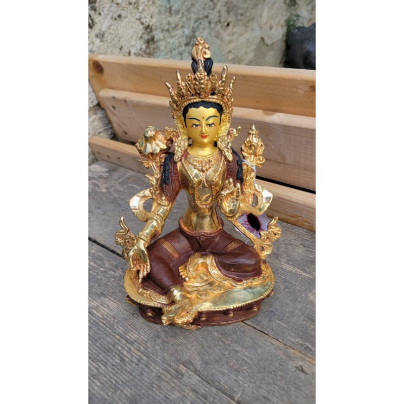 Statue de Bouddha  Tara Verte 22cm Or